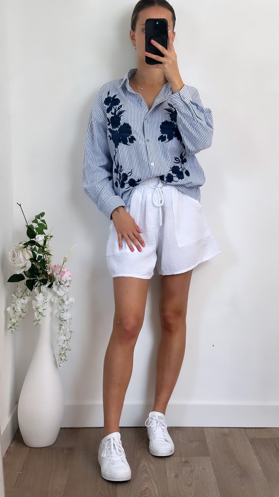 Chemise brodée Mia - Bleu